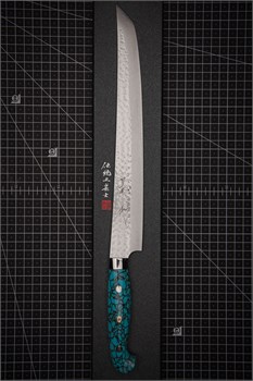 YU KUROSAKI Нож Кухонный Сакимара 270/410 мм R2(SG2) (Порошковая сталь) Hammered SENKO-EI Custom TCA Selection YU KUROSAKI TURQUOISE SAKIMARA 270 - фото 29287