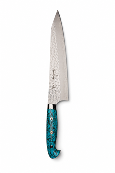 YU KUROSAKI Нож Кухонный Гюйто 210/340 мм R2(SG2) (Порошковая сталь) Hammered SENKO-EI Custom TCA Selection YU KUROSAKI TURQUOISE GYUTO 210