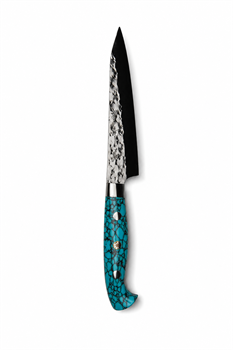 YU KUROSAKI Нож кухонный Петти 130/240 мм R2(SG2) (Порошковая сталь) Hammered SENKO-EI Custom TCA Selection YU KUROSAKI TURQUOISE PETTY 130